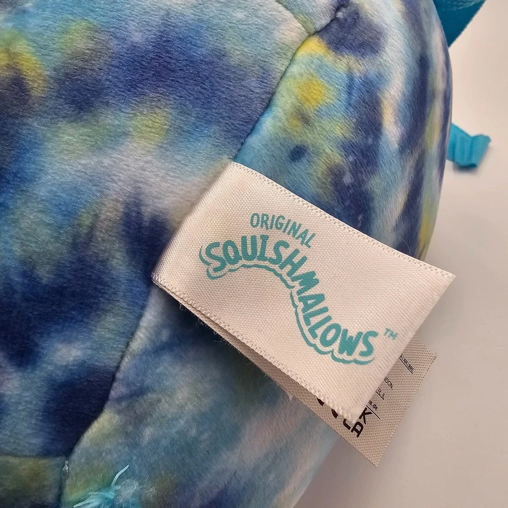Squishmallows Luther Blue Tie Dye Shark Plush Backpack Adjustable Straps 12 in